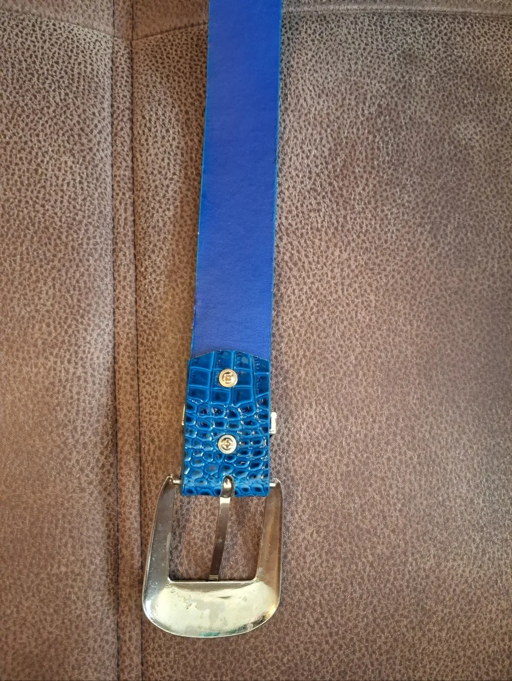 Blue Croc-Embossed Faux Leather Rhinestone Western Belt 33 To 38 Inches